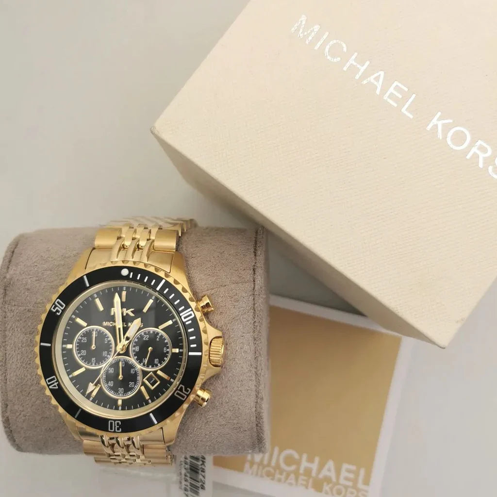 MICHAEL KORS MEN'S BAYVILLE CHRONOGRAPH BLACK DIAL GOLD STEEL - MK8726