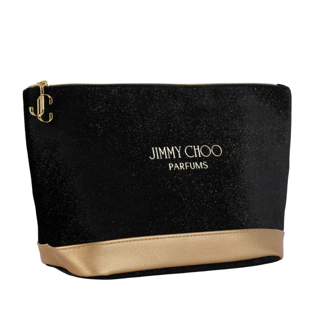 JIMMY CHOO PARFUMS FAUX LEATHER GLITTER TRIM CLUTCH POUCH COSMETIC BAG - BLACK