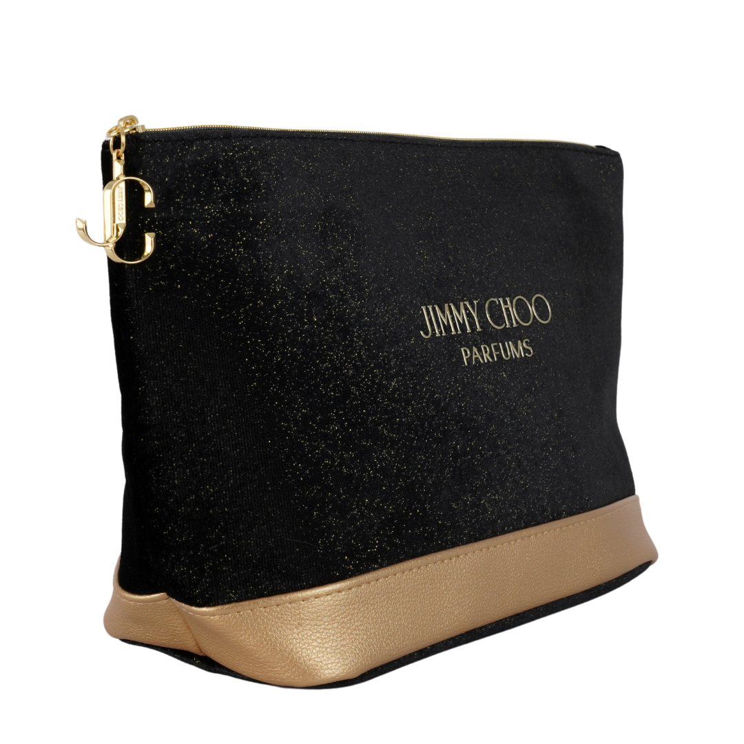 JIMMY CHOO PARFUMS FAUX LEATHER GLITTER TRIM CLUTCH POUCH COSMETIC BAG - BLACK
