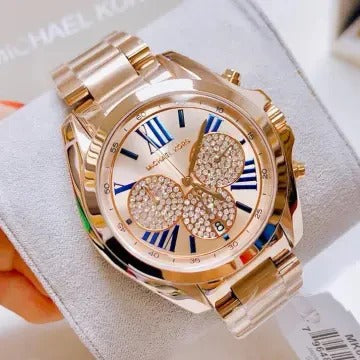 MICHAEL KORS WOMENS QUARTZ STAINLESS STEEL, CRYSTAL PAVE ROSE GOLD DIAL ( women )
