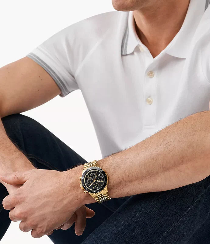 MICHAEL KORS MEN'S BAYVILLE CHRONOGRAPH BLACK DIAL GOLD STEEL - MK8726