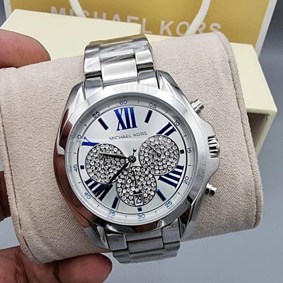 MICHAEL KORS UNISEX QUARTZ STAINLESS STEEL SILVER, CRYSTAL PAVE DIAL ( women )