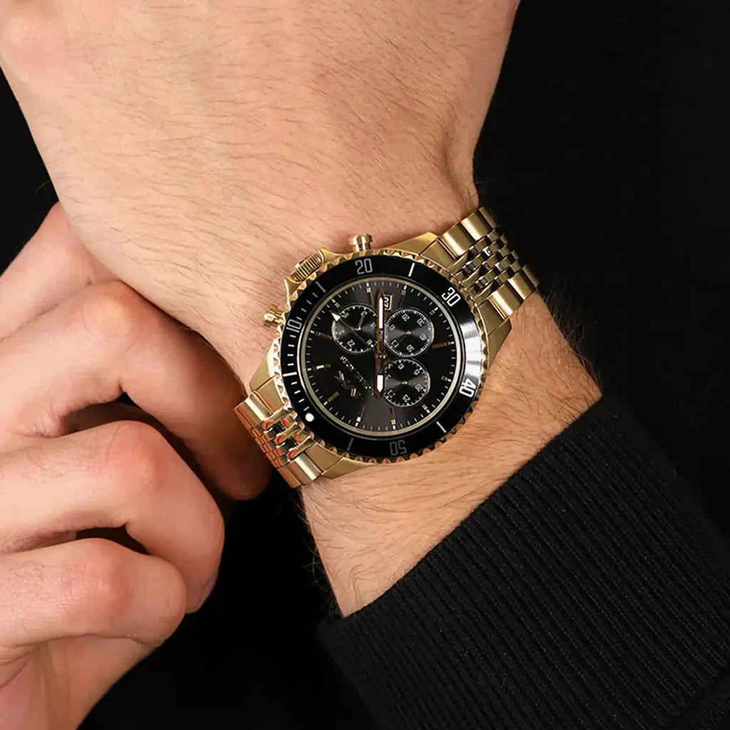 MICHAEL KORS MEN'S BAYVILLE CHRONOGRAPH BLACK DIAL GOLD STEEL - MK8726