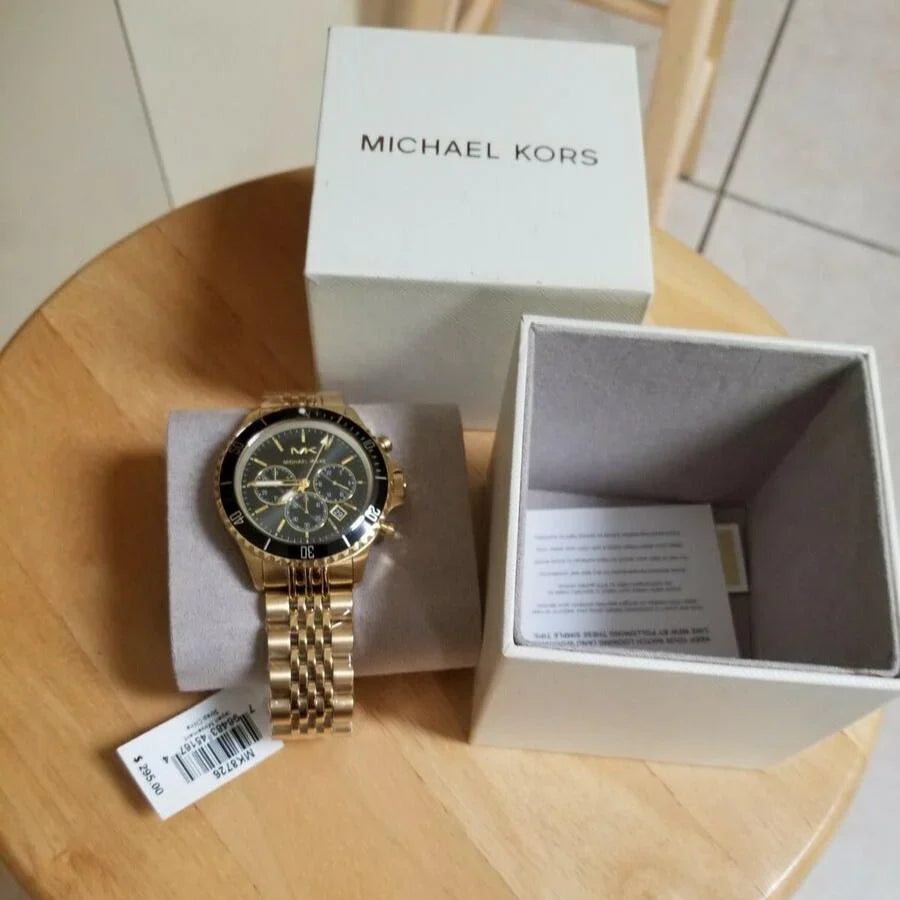 MICHAEL KORS MEN'S BAYVILLE CHRONOGRAPH BLACK DIAL GOLD STEEL - MK8726