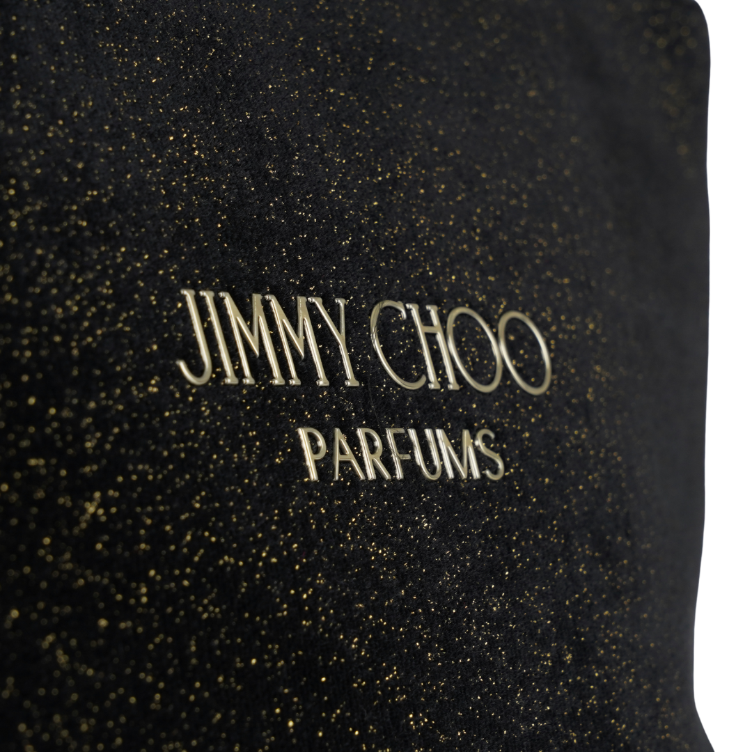 JIMMY CHOO PARFUMS FAUX LEATHER GLITTER TRIM CLUTCH POUCH COSMETIC BAG - BLACK