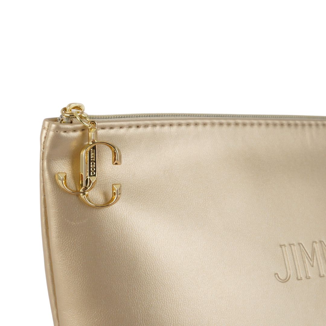 JIMMY CHOO PARFUMS FAUX LEATHER GLITTER TRIM CLUTCH POUCH COSMETIC BAG - GOLD