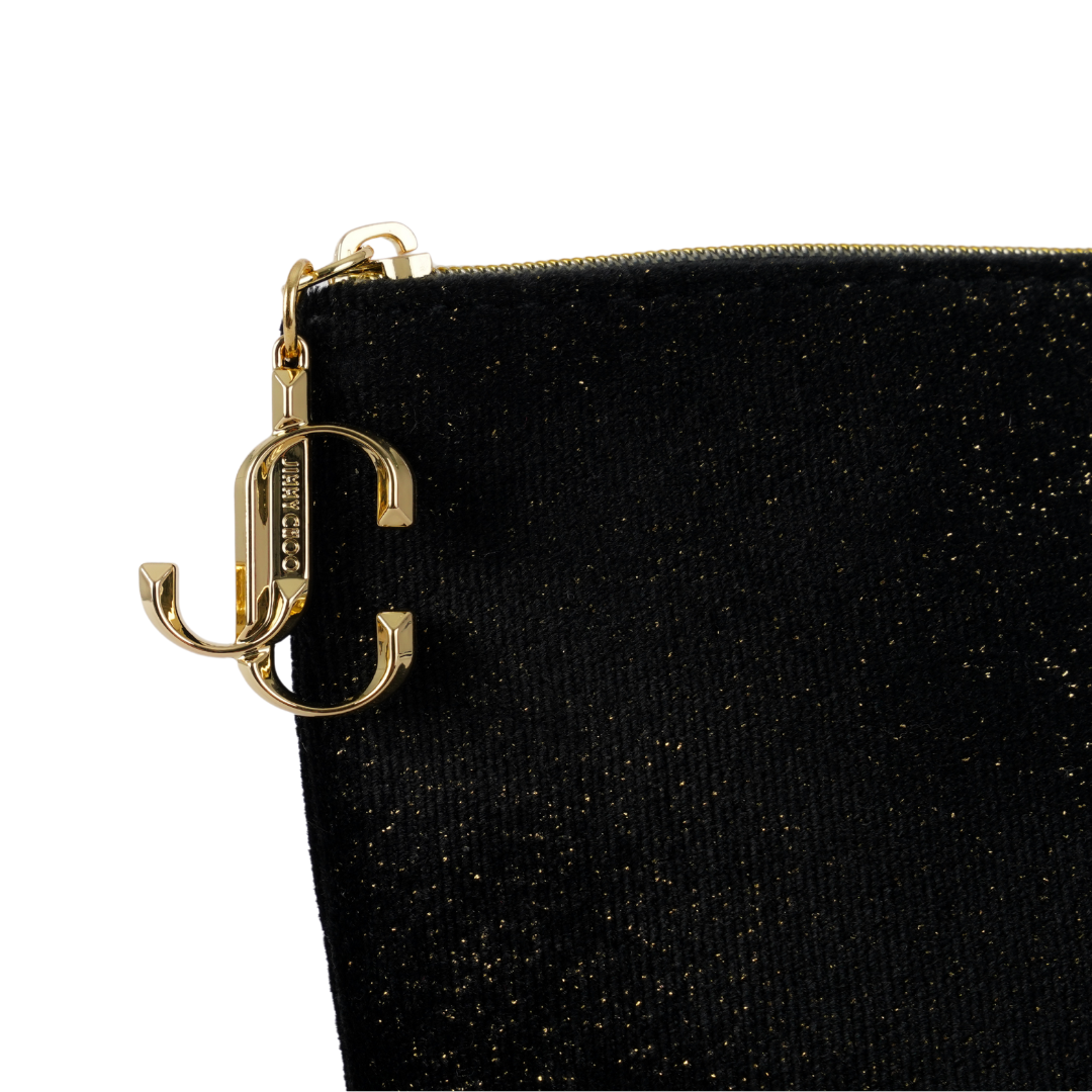 JIMMY CHOO PARFUMS FAUX LEATHER GLITTER TRIM CLUTCH POUCH COSMETIC BAG - BLACK