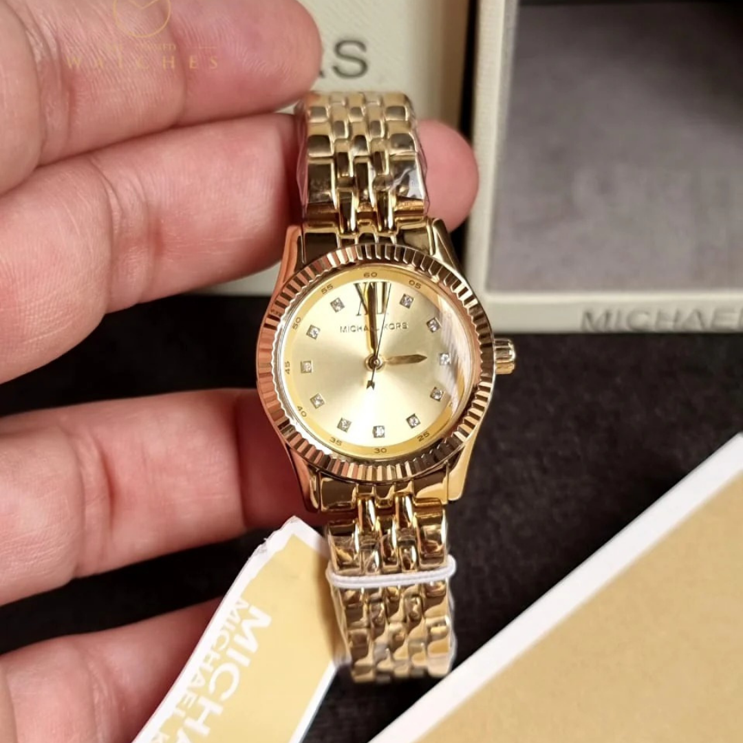 MICHAEL KORS LEXINGTON THREE-HAND GOLD-TONE STAINLESS STEEL WATCH MK4741