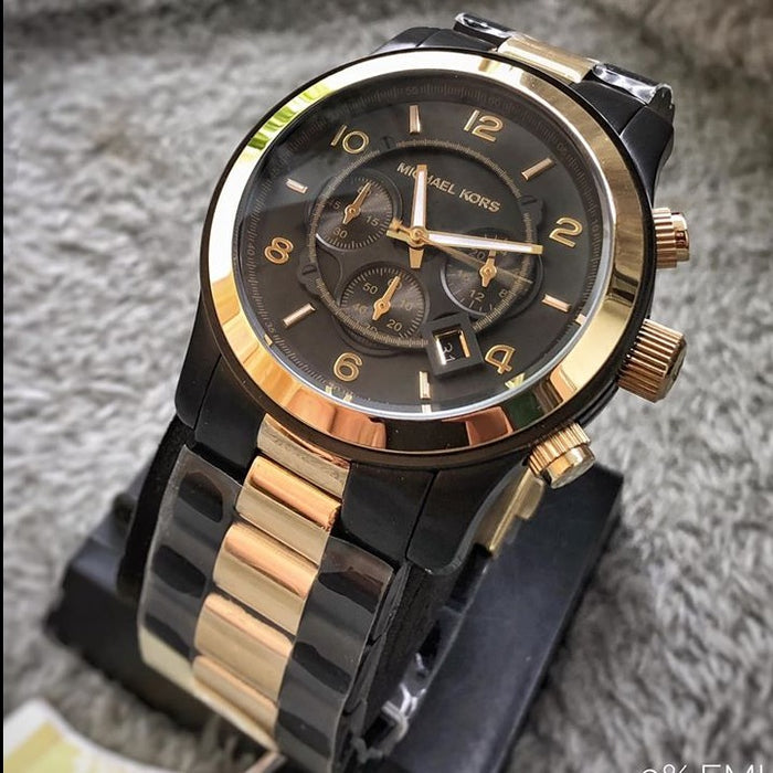 MICHAEL KORS 2 TONE HUNGER STOP GUN METAL-MK8160 Gold & Black 45mm (MEN)