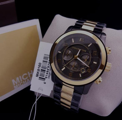 MICHAEL KORS 2 TONE HUNGER STOP GUN METAL-MK8160 Gold & Black 45mm (MEN)