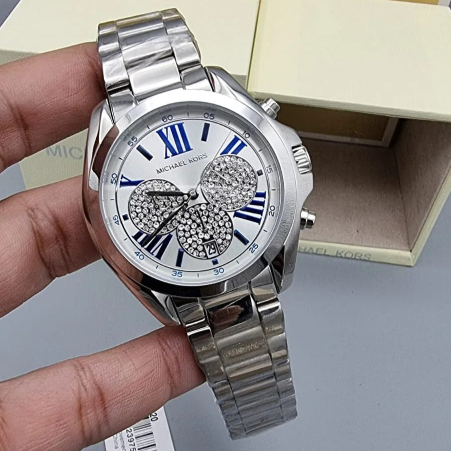 MICHAEL KORS UNISEX QUARTZ STAINLESS STEEL SILVER, CRYSTAL PAVE DIAL ( women )