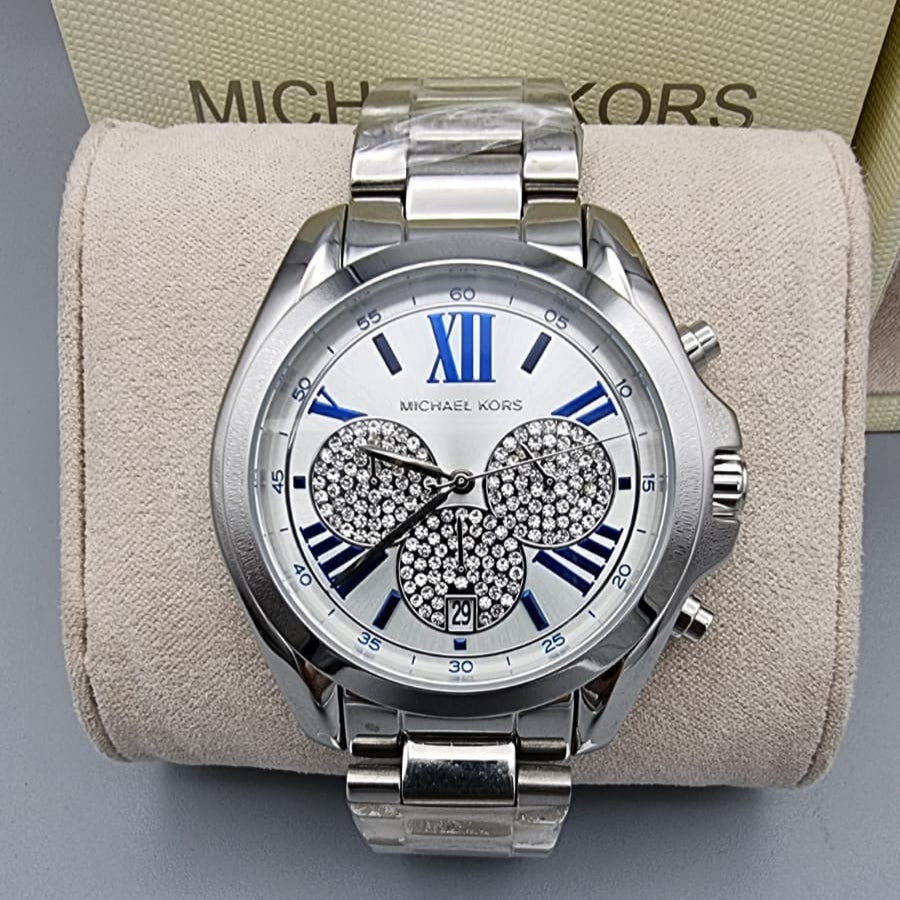 MICHAEL KORS UNISEX QUARTZ STAINLESS STEEL SILVER, CRYSTAL PAVE DIAL ( women )