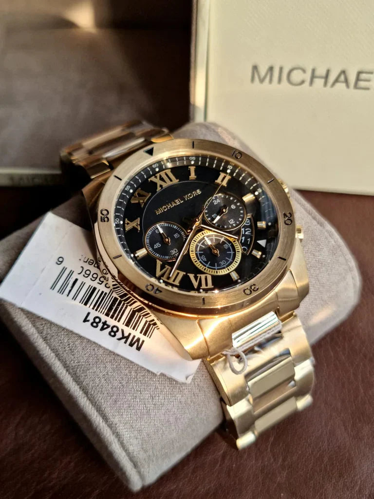 MICHAEL KORS MEN'S QUARTZ BRECKEN GOLD BLACK DIAL - MK8481