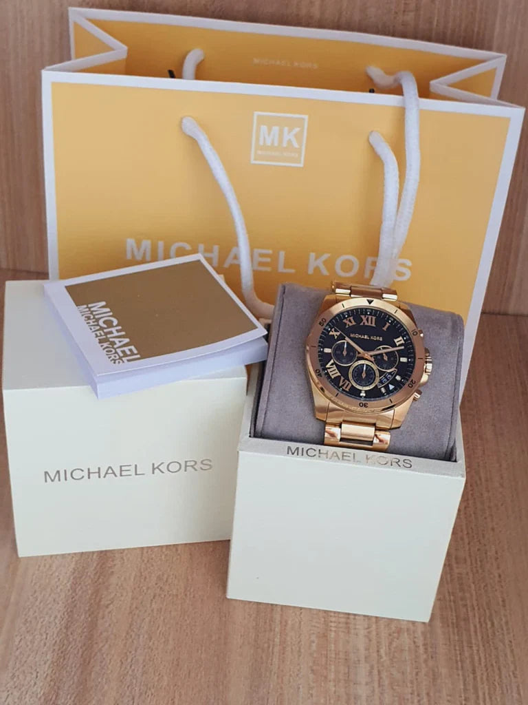 MICHAEL KORS MEN'S QUARTZ BRECKEN GOLD BLACK DIAL - MK8481
