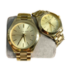 MICHAEL KORS GOLD TONE STAINLESS STEEL SLIM RUNWAY GOLD DIAL MK3512 ( Couple Set )